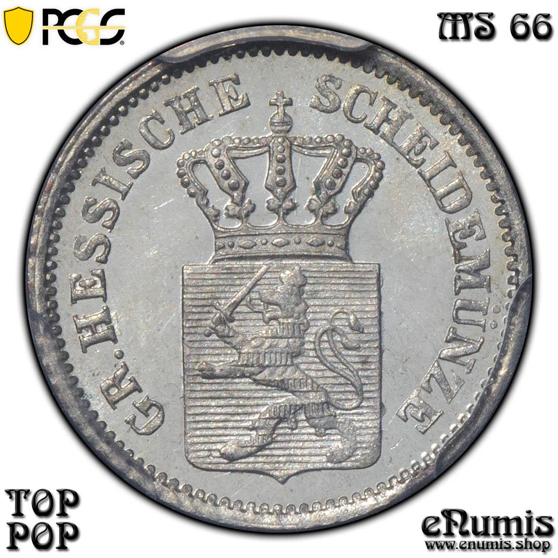 Germany, Hesse Darmstadt, Ludwig III, Kreuzer 1863, Top Pop, PCGS MS 66 Germany, Hesse Darmstadt, Ludwig III, Kreuzer 1863, Top Pop, PCGS MS 66