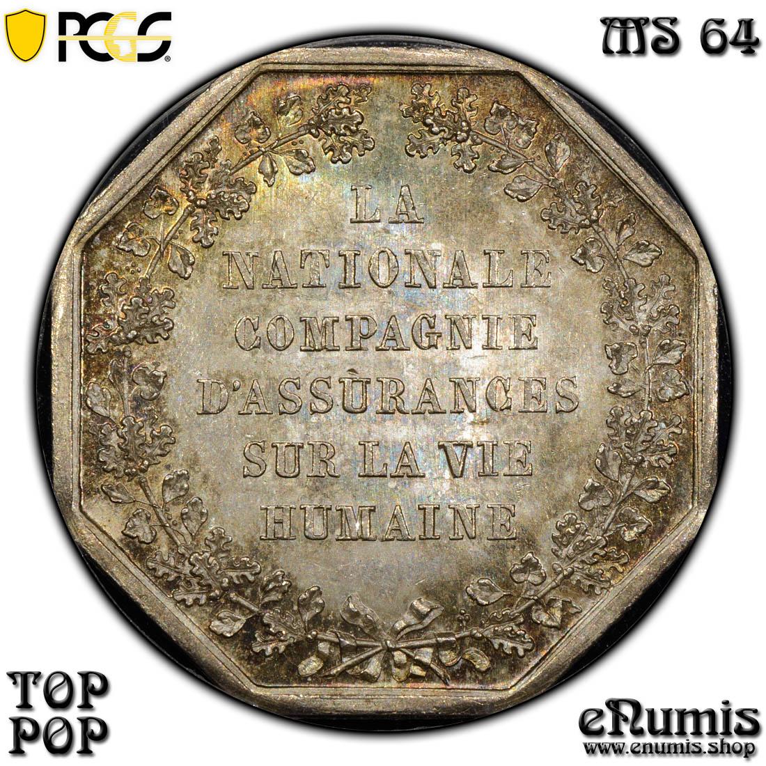 FRANCE, Octagonal Silver Jeton 1830, Compagnie d'Assurances, Top Pop, PCGS MS 64
