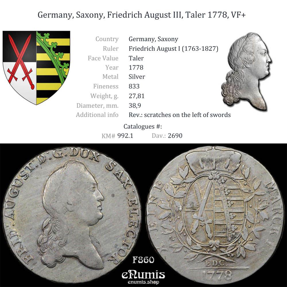 Germany, Saxony, Friedrich August III, Taler 1778, VF+