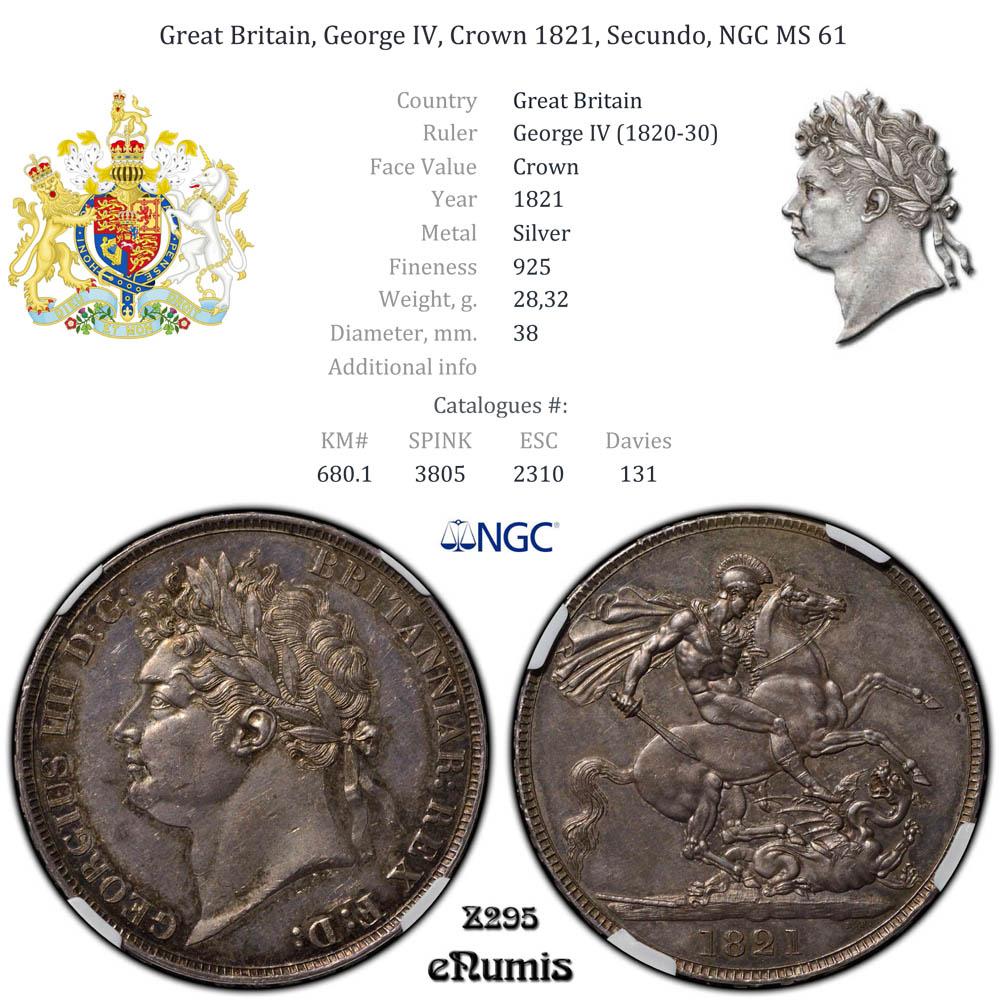 Great Britain, George IV, Crown 1821, Secundo, NGC MS 61