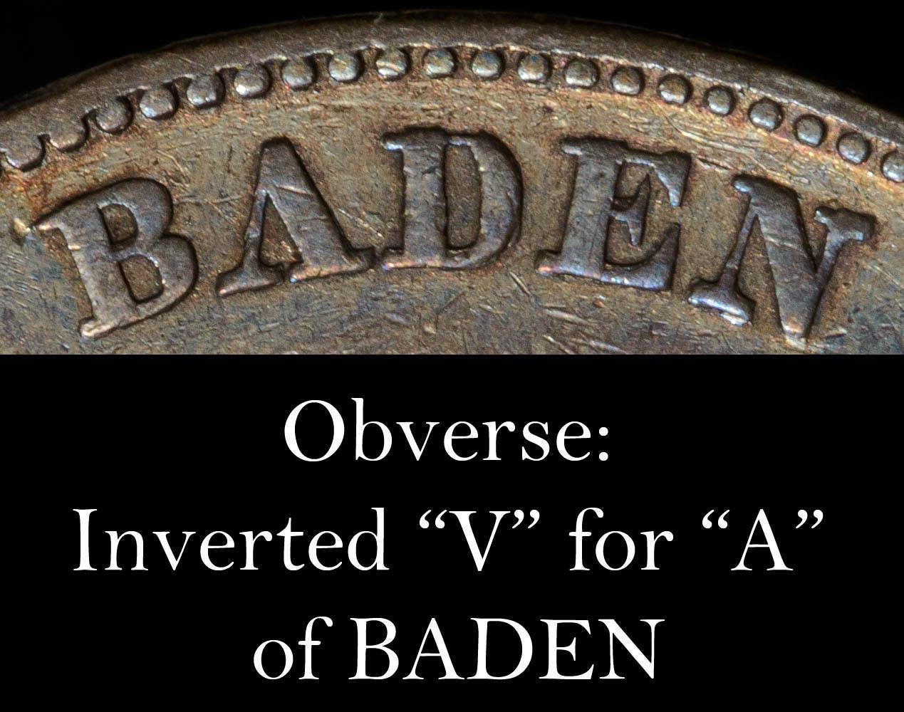 Germany, Baden, Friedrich I, 5 Mark 1876, inverted V for A of BADEN, good VF