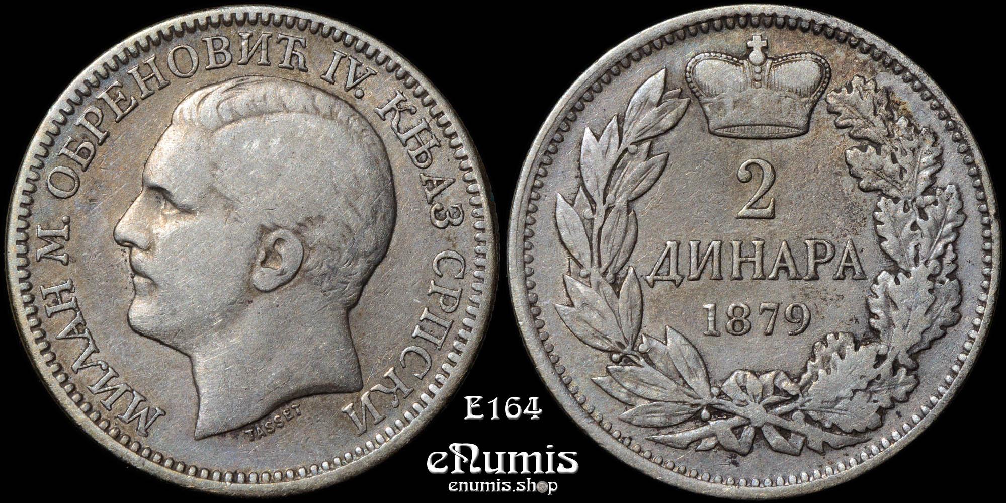 SERBIA, Milan IV, 2 Dinara 1879, VF+