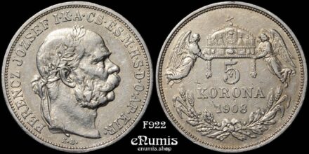 HUNGARY, Franz Joseph I, 5 Korona 1908, aXF