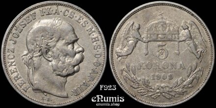 HUNGARY, Franz Joseph I, 5 Korona 1909, better date, VF+