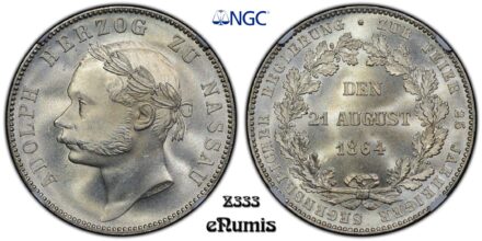 Germany, Nassau, Adolph, Taler 1864, Rare!, NGC MS 66