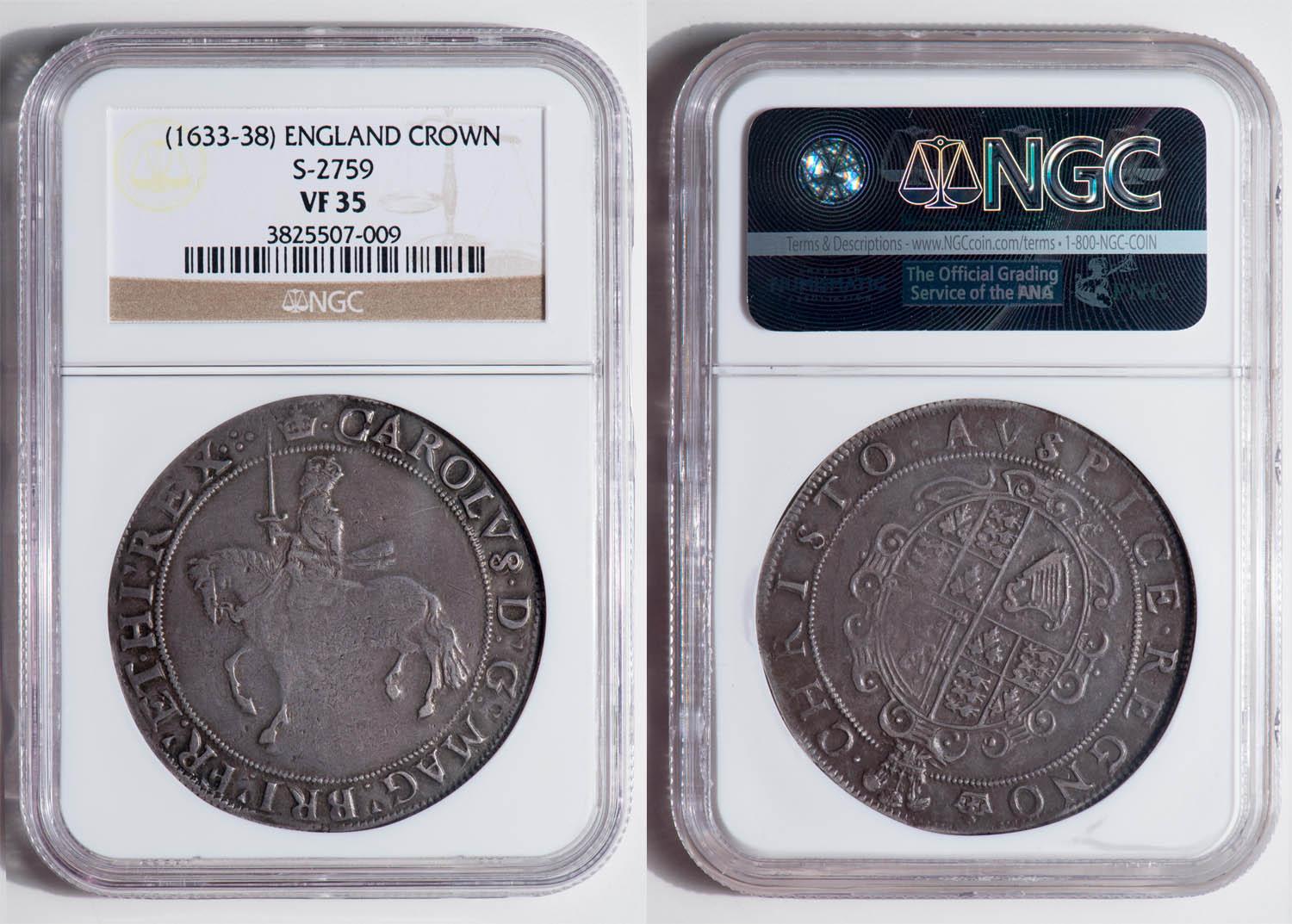 Great Britain, Charles I, Crown 1635, mm. crown, NGC VF 35