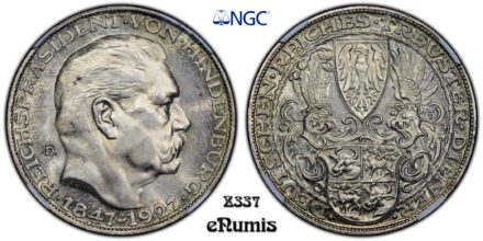 Germany, Weimar Republic, Medal 5 Mark 1927, Hindenburg, Goetz, NGC MS 63