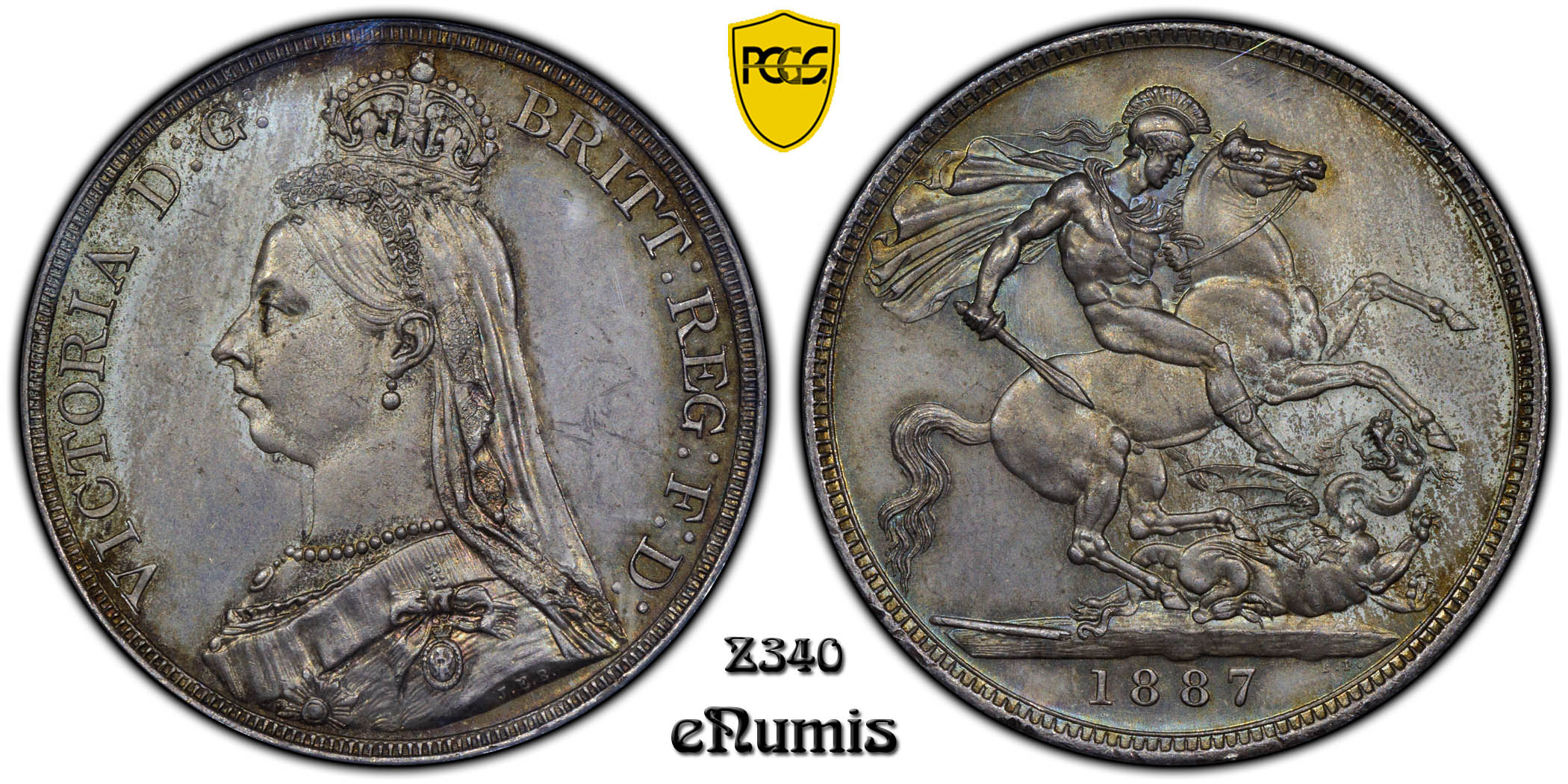 Great Britain, Victoria, Crown 1887, toned, PCGS MS 64