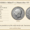 SERBIA, Milan IV, 5 Dinara 1879, VF+