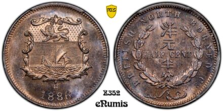 British North Borneo, 1/2 Cent 1886, PROOF, Specimen, PCGS SP 65 RB