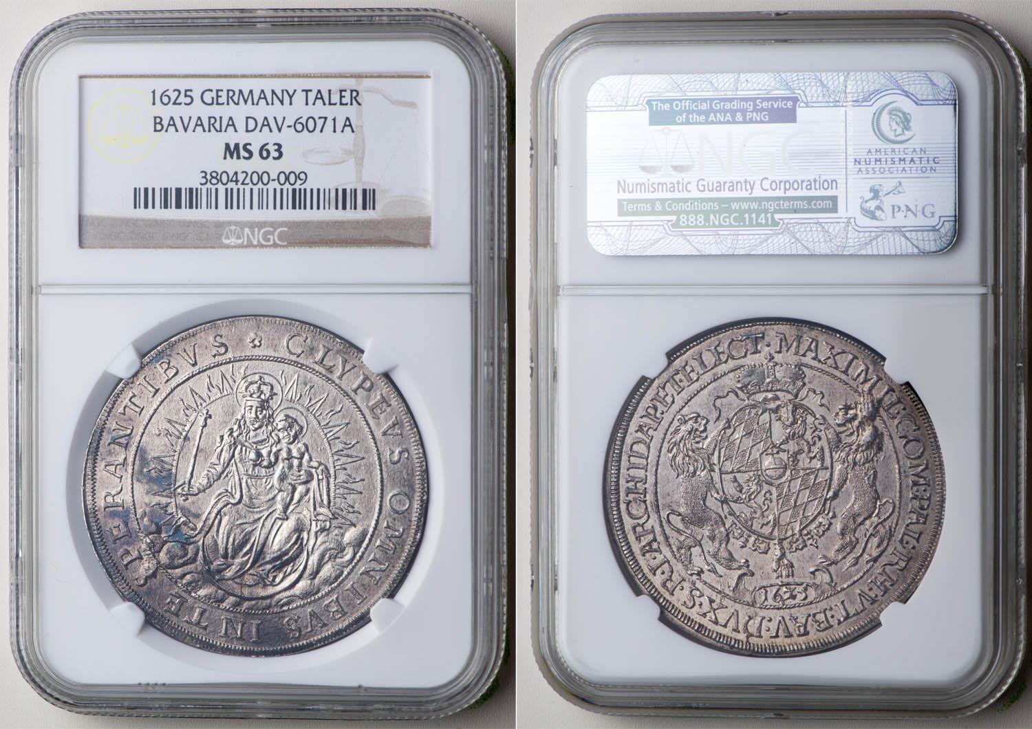 Germany, Bavaria, Maximilian I, Taler 1625, Madonna, Top Pop, NGC MS 63