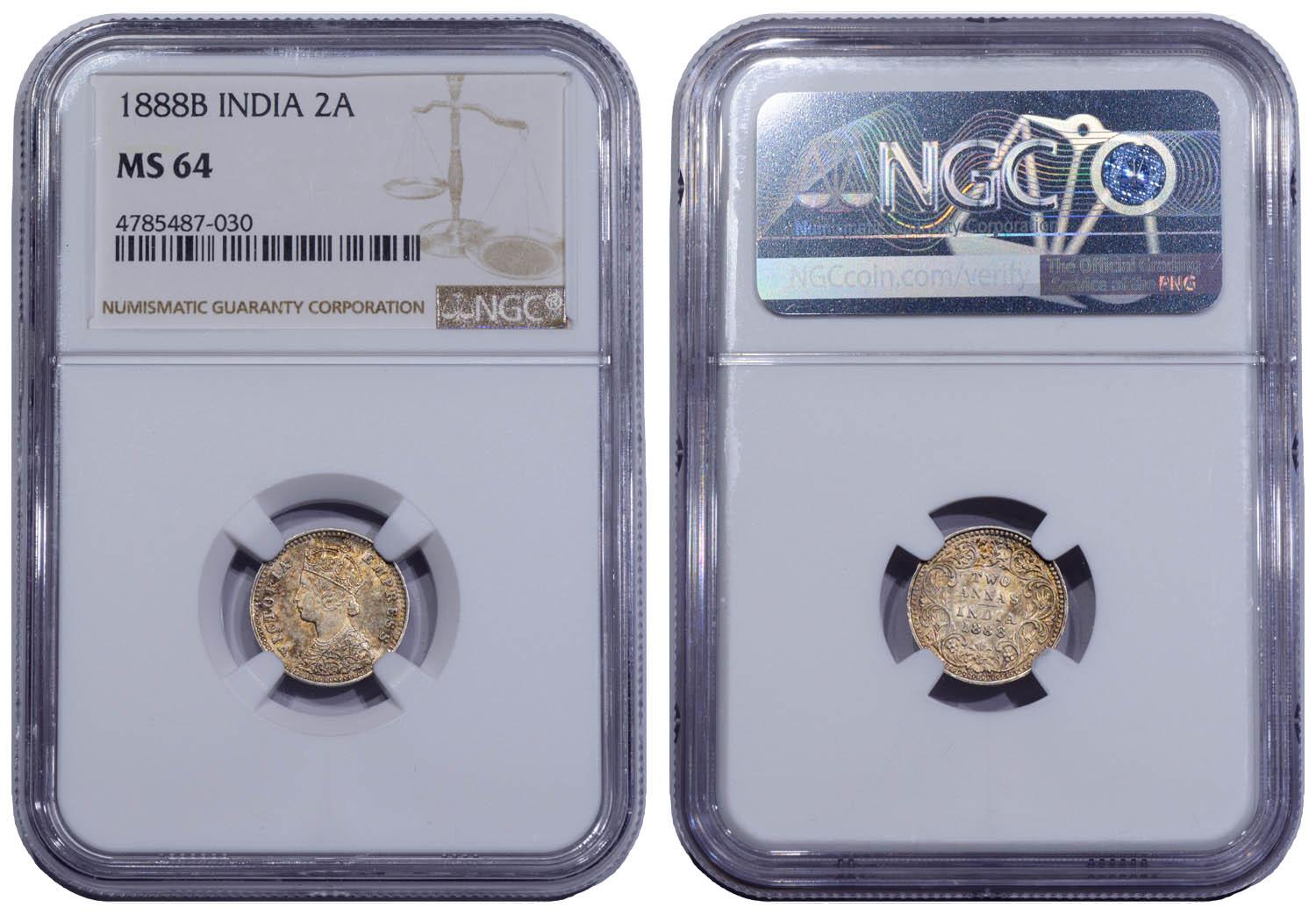 INDIA, Victoria, 2 Annas 1888, Bombay, NGC MS 64