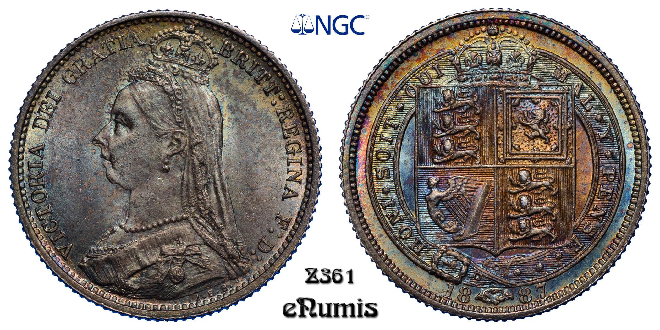 Great Britain, Victoria, Sixpence 1887, shield, nicely toned, NGC MS 66 Great Britain, Victoria, Sixpence 1887, shield, nicely toned, NGC MS 66