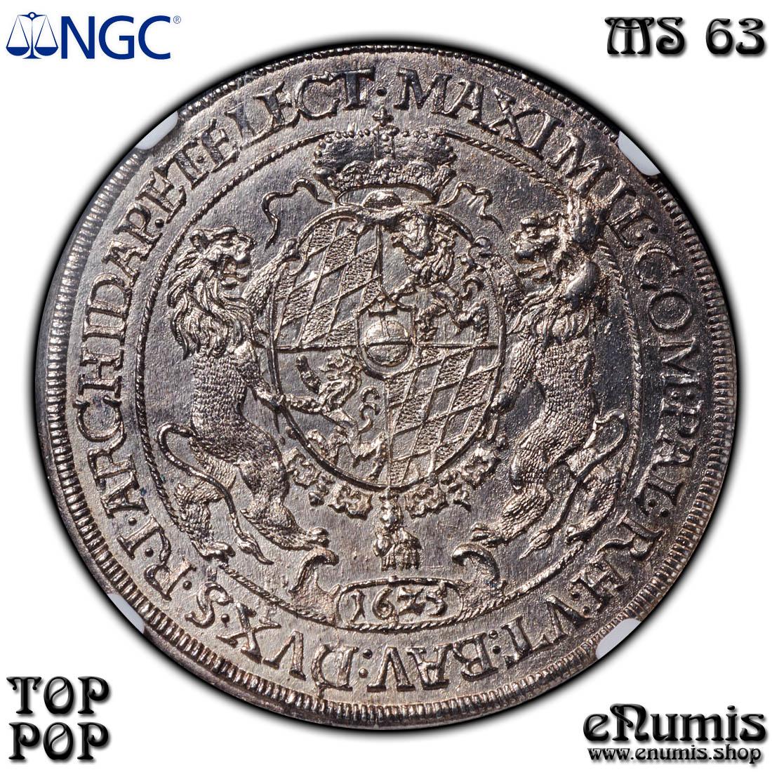 Germany, Bavaria, Maximilian I, Taler 1625, Madonna, Top Pop, NGC MS 63