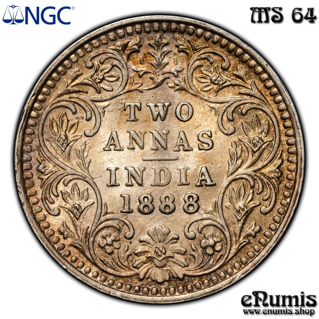 INDIA, Victoria, 2 Annas 1888, Bombay, NGC MS 64
