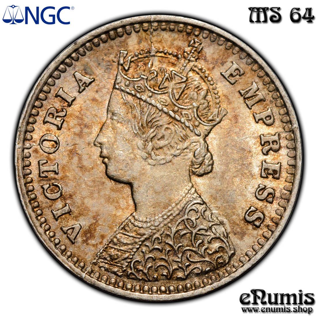 INDIA, Victoria, 2 Annas 1888, Bombay, NGC MS 64