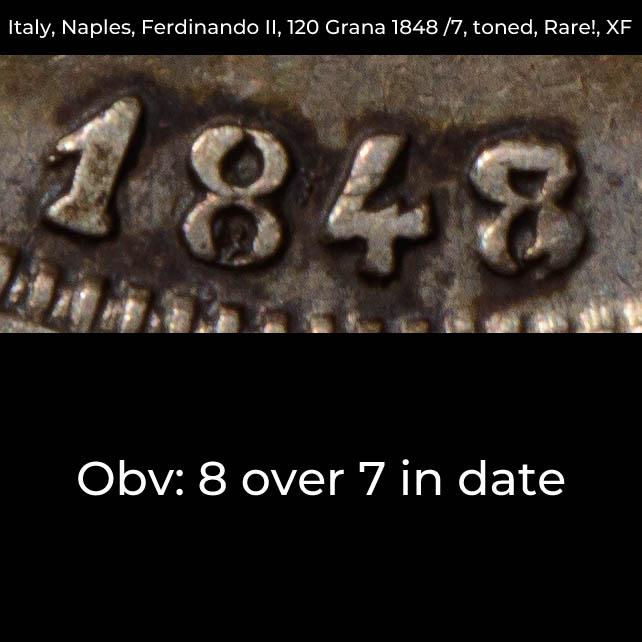 Italy, Naples, Ferdinando II, 120 Grana 1848 /7, toned, Rare!, XF