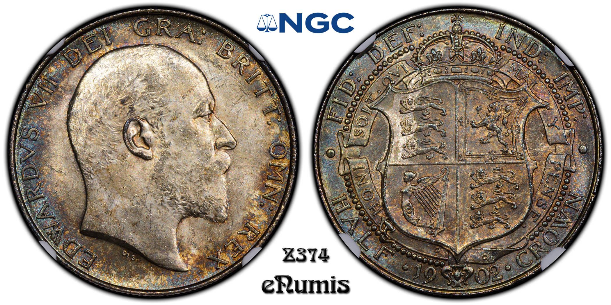 Great Britain, Edward VII, Halfcrown 1902, NGC MS 63