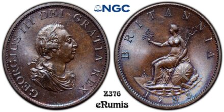 Great Britain, George III, 1/2 Penny 1799, Soho, Top Pop, NGC MS 66 BN