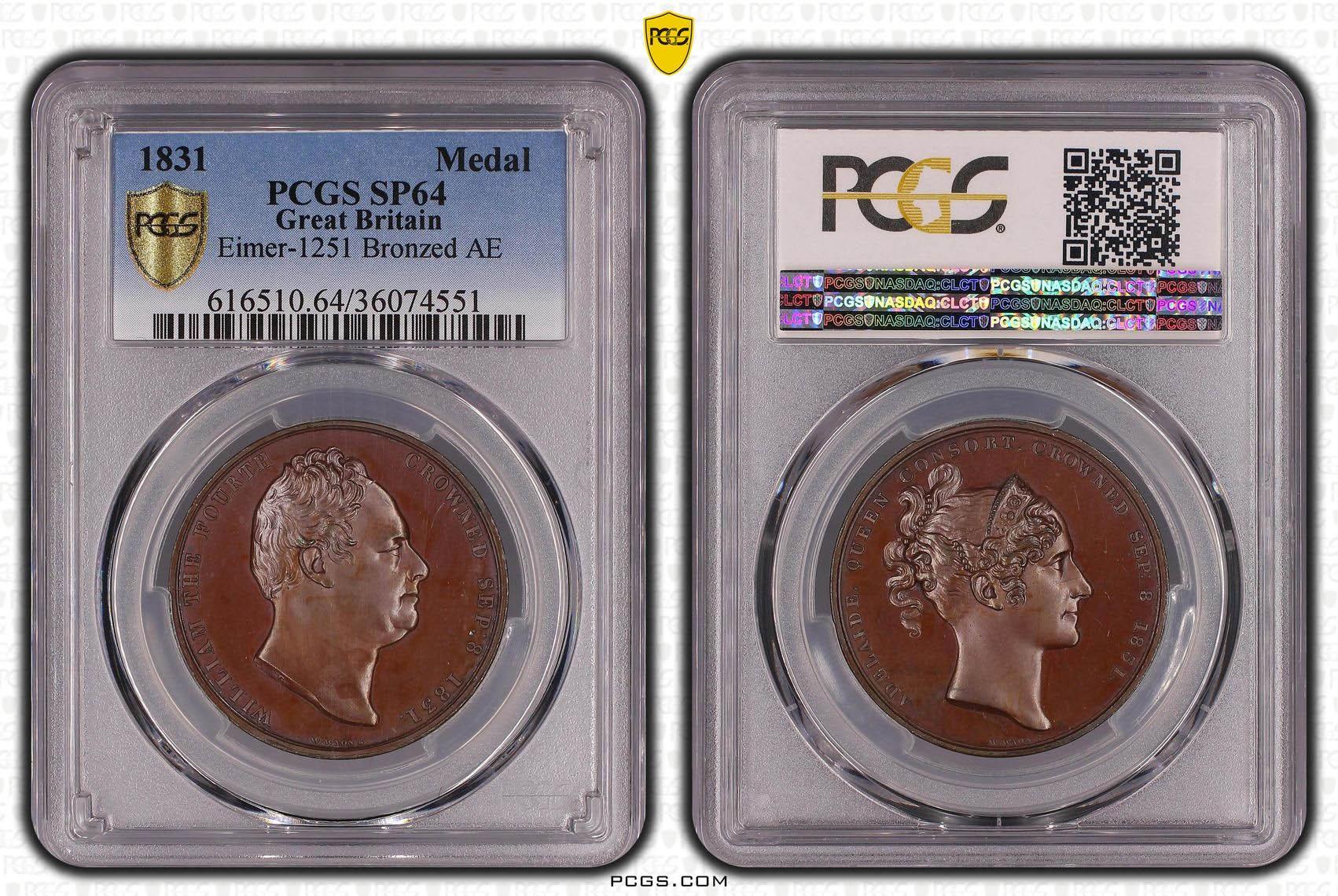 Great Britain, William IV, official Coronation Medal 1831, PCGS SP 64 Great Britain, William IV, official Coronation Medal 1831, PCGS SP 64