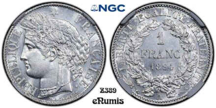 FRANCE, Third Republic, 1 Franc 1894, Ceres, Scarce date, NGC MS 61
