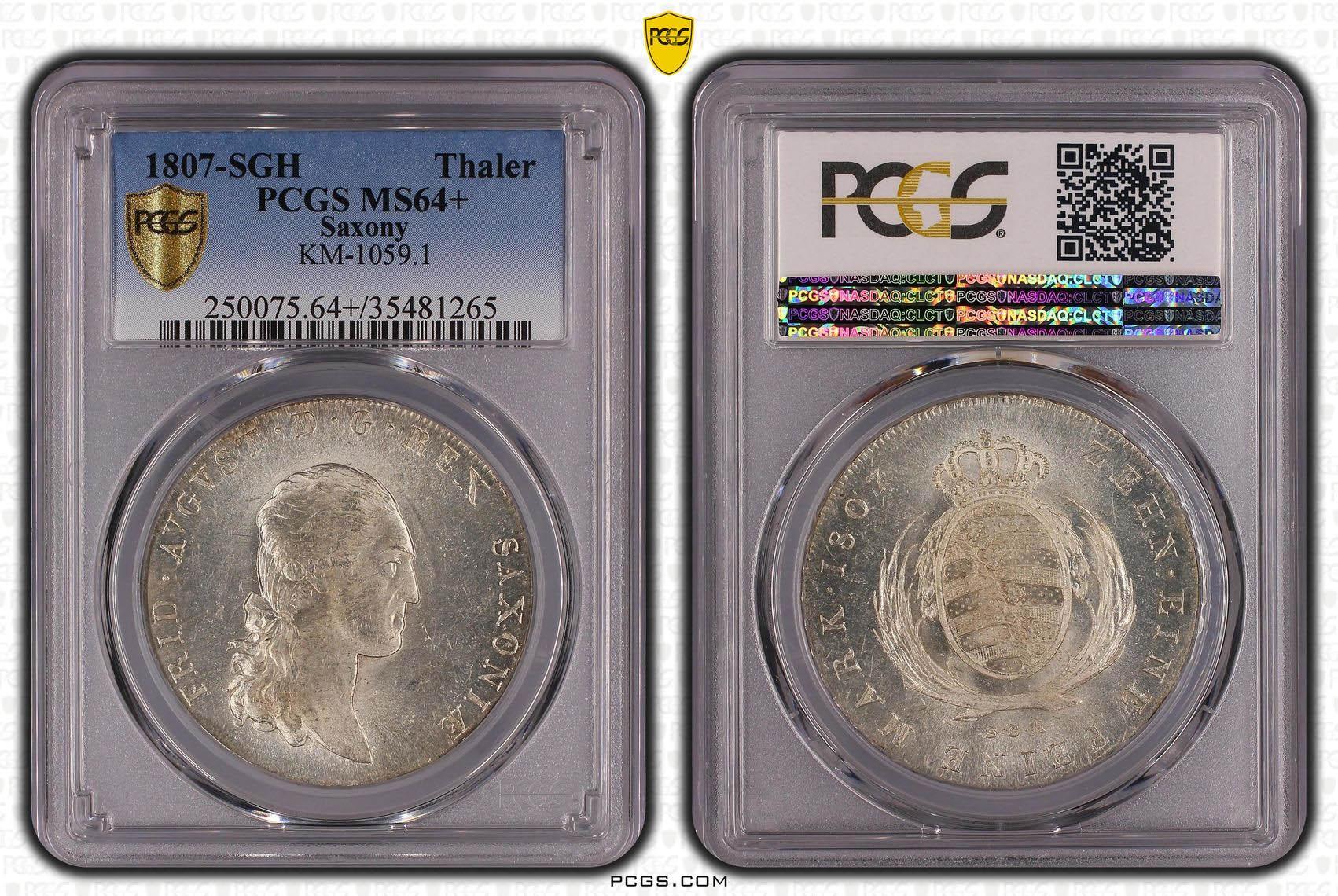 Germany, Saxony, Friedrich August I, Taler 1807, PCGS MS 64+ Germany, Saxony, Friedrich August I, Taler 1807, PCGS MS 64+