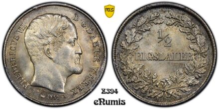 DENMARK, Frederick VII, 1/2 Rigsdaler 1855, nicely toned, PCGS MS 63