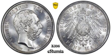 Germany, Saxony, Albert, 5 Mark 1902, King's death, PCGS MS 65