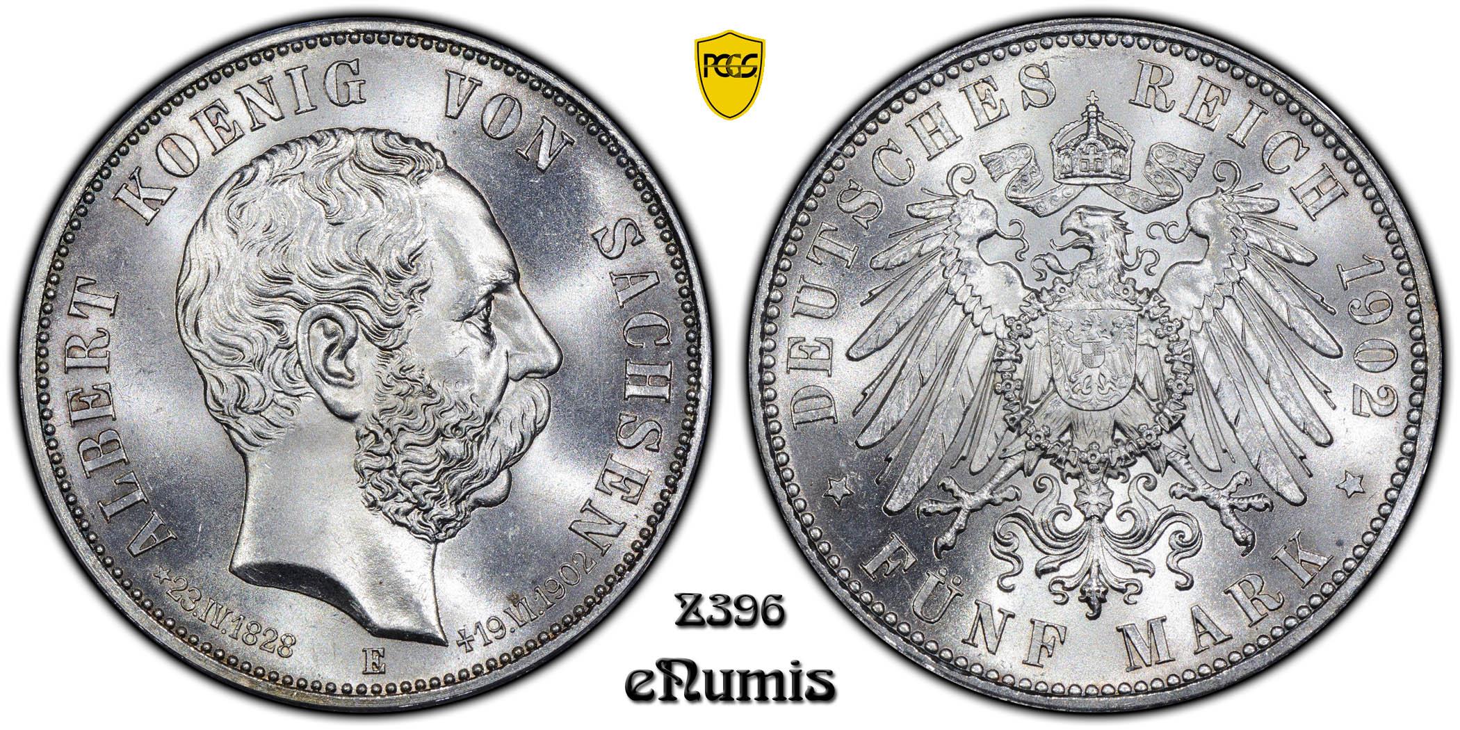Germany, Saxony, Albert, 5 Mark 1902, King's death, PCGS MS 65