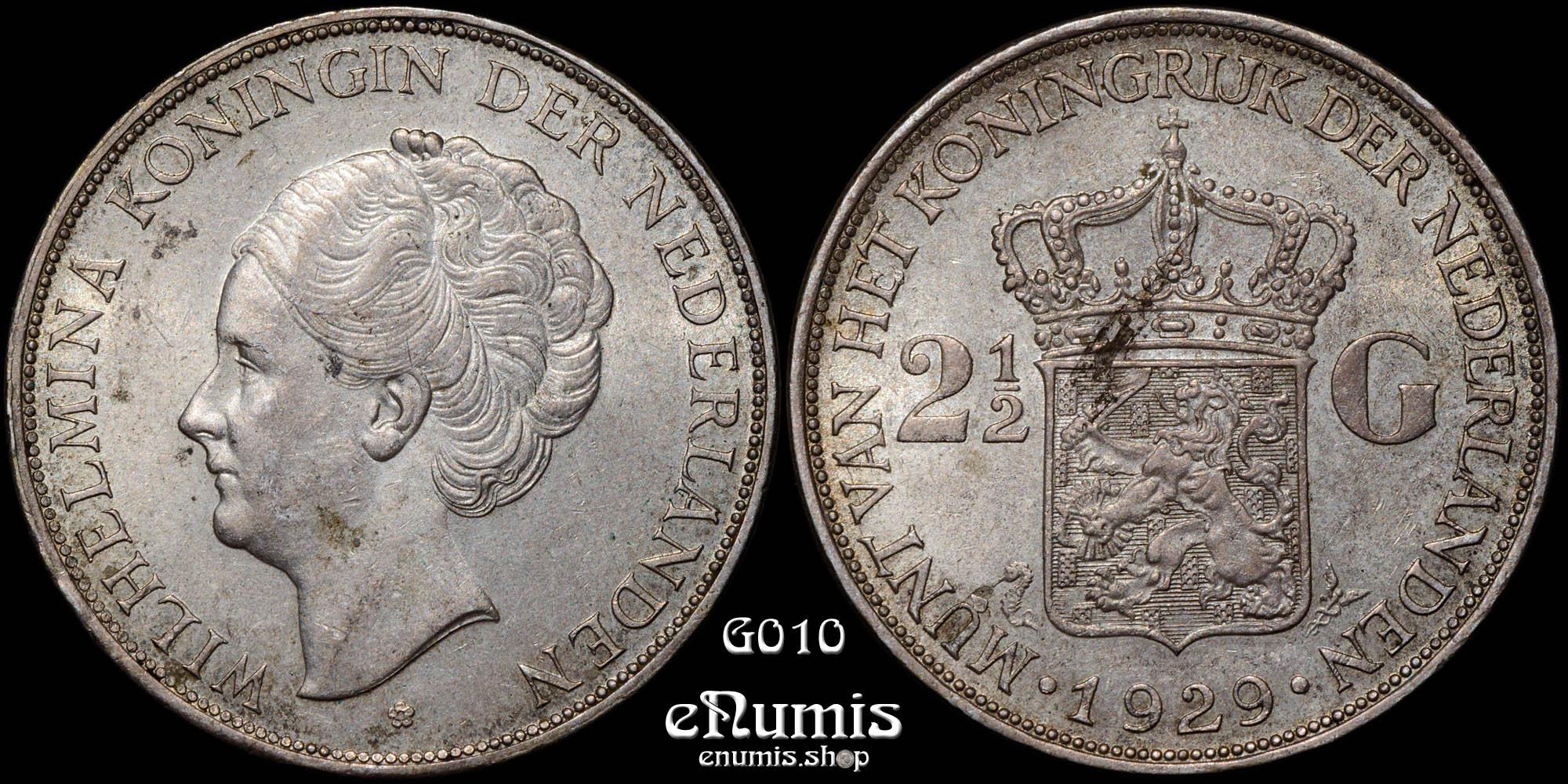 NETHERLANDS, Wilhelmina, 2 1/2 Gulden 1929, mint error, UNC