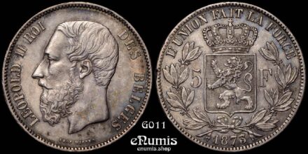 BELGIUM, Leopold II, 5 Francs 1873, XF-UNC