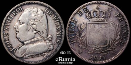 FRANCE, Louis XVIII, 5 Francs 1814 Q, Perpignan, VF