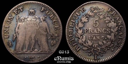 FRANCE, First Republic, 5 Francs 1798 - 1799 L, Bayonne, AN 7, VF