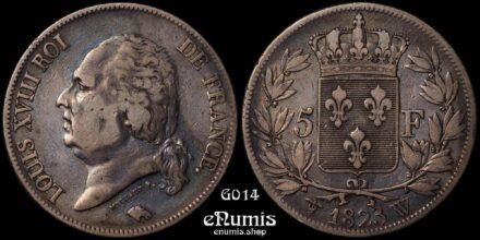 FRANCE, Louis XVIII, 5 Francs 1823 W, Lille, VF-XF