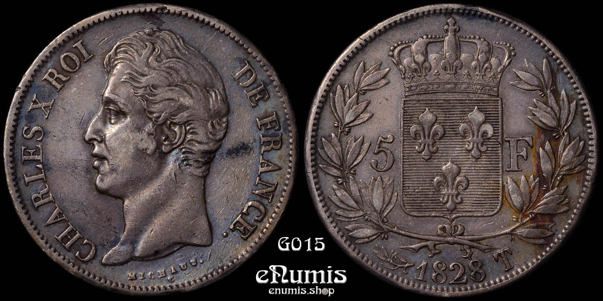 FRANCE, Charles X, 5 Francs 1828 T, Nantes, XF+