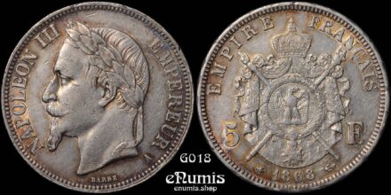 FRANCE, Napoleon III, 5 Francs 1868 A, Paris, XF+
