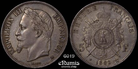 FRANCE, Napoleon III, 5 Francs 1868 BB, Strasbourg, XF++