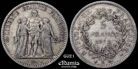 FRANCE, Third Republic, 5 Francs 1872 A, Paris, rare year, VF