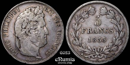FRANCE, Louis Philippe, 5 Francs 1835 B, Rouen, VF
