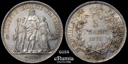 FRANCE, Third Republic, 5 Francs 1873 A, Paris, prooflike, aUNC
