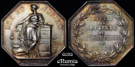 FRANCE, Octagonal Silver Jeton 1883, Chambre des Notaires, Lille, aUNC