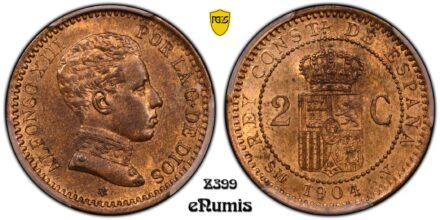 SPAIN, Alfonso XIII, 2 Centimos 1904 SM-V, Top Pop, PCGS MS 64 RB
