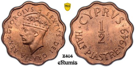 CYPRUS, George VI, 1/2 Half Piastre 1949, PCGS MS 63 RD
