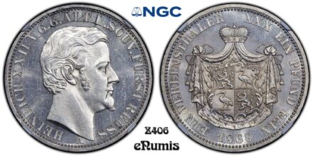 Germany, Reuss-Obergreiz, Heinrich XXII, Taler 1868, rare!, NGC MS 63