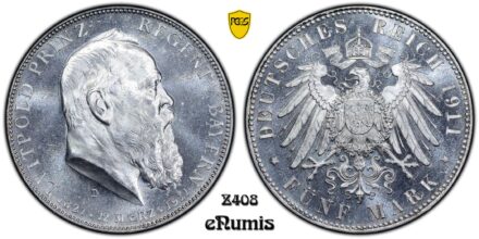 Germany, Bavaria, Otto, 5 Mark 1911, Luitpold, Rotation, prooflike, PCGS MS 64