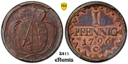 Germany, Saxony, Friedrich August III, Pfennig 1796, Top Pop, PCGS MS 62 BN