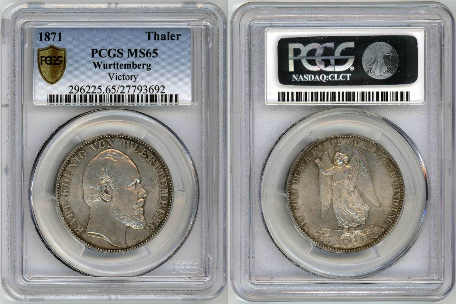 Germany, Wurttemberg, Karl I, Taler 1871, Victory, PCGS MS 65