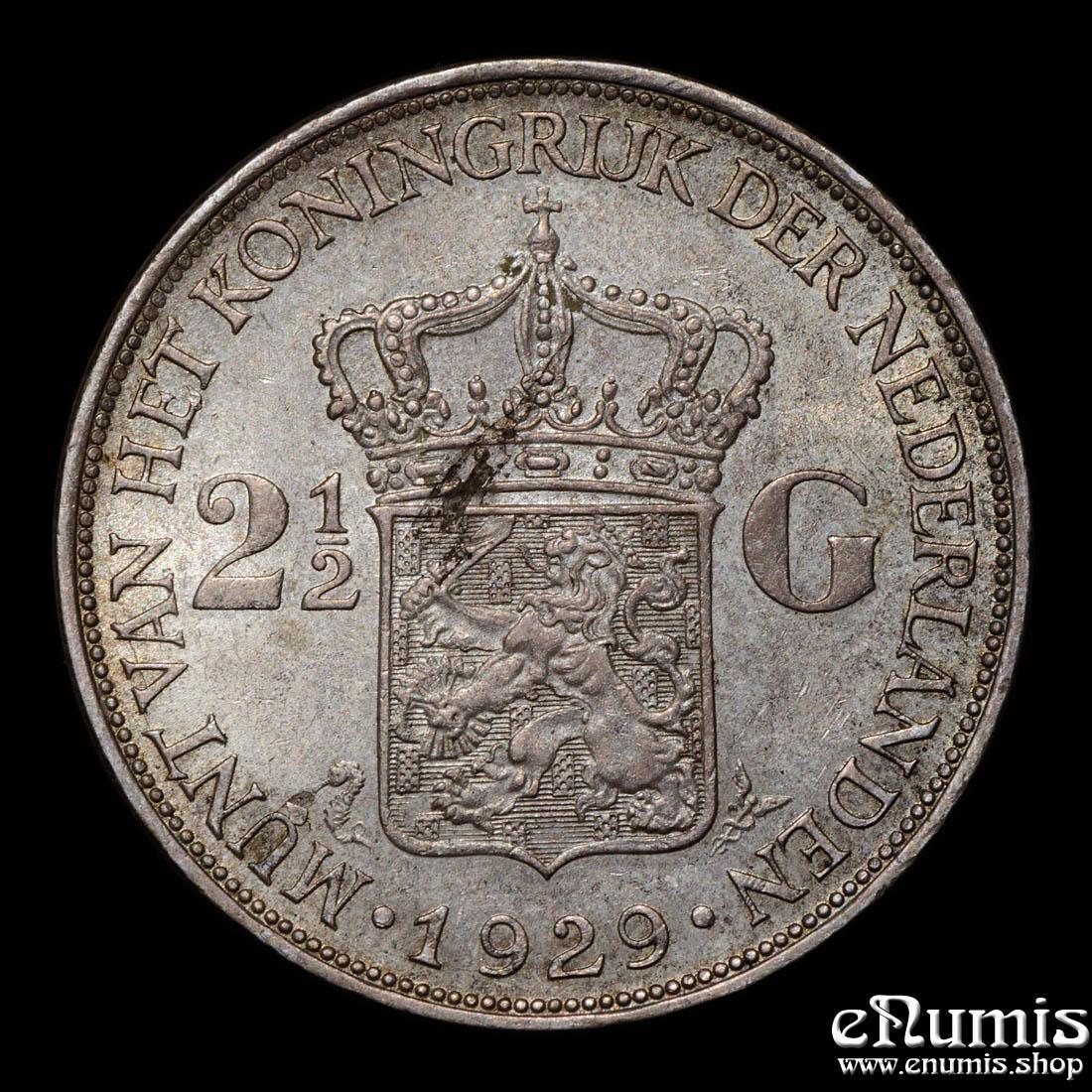 NETHERLANDS, Wilhelmina, 2 1/2 Gulden 1929, mint error, UNC
