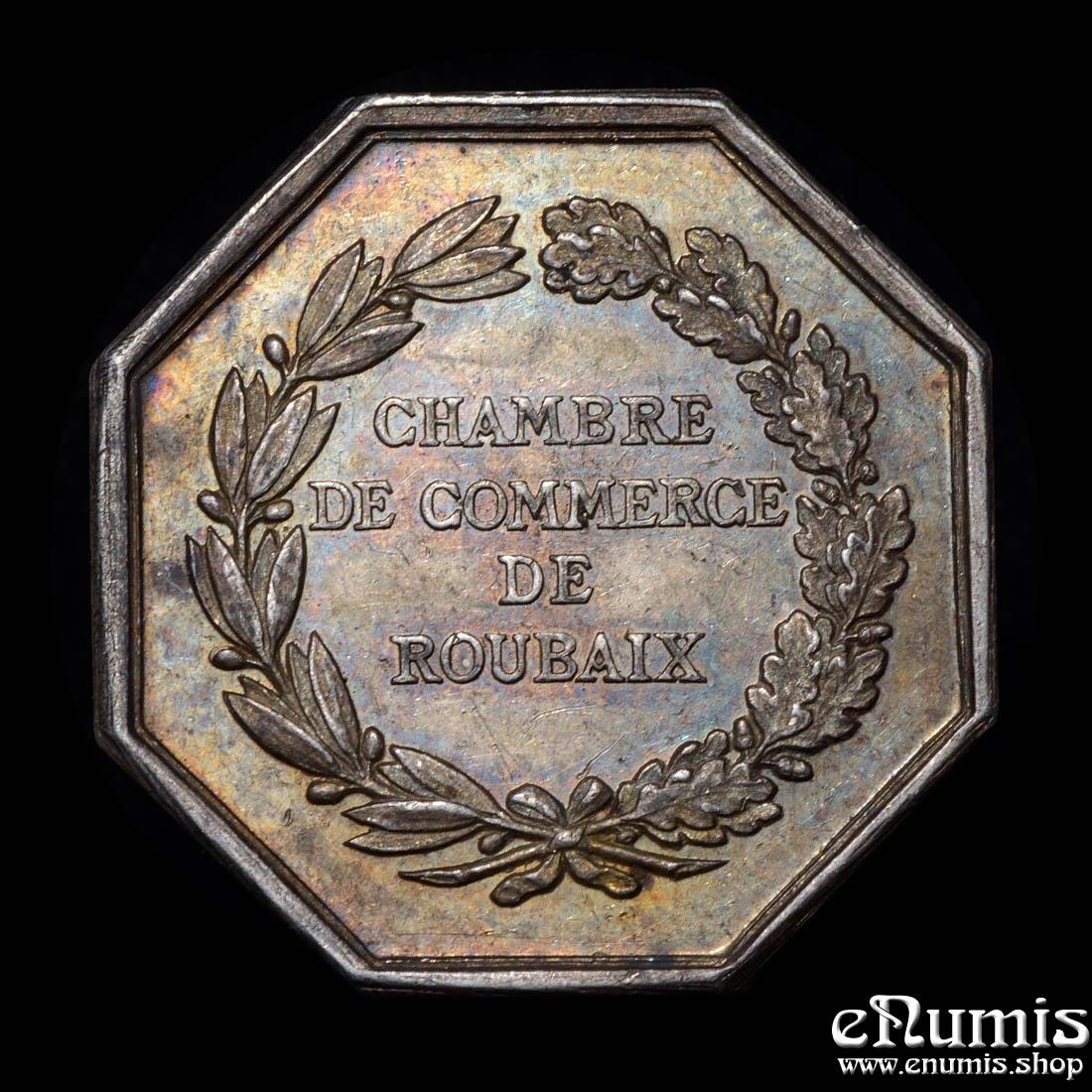 FRANCE, Octagonal Silver Jeton, Chambre des Commerce, Roubaix, aUNC FRANCE, Octagonal Silver Jeton, Chambre des Commerce, Roubaix, aUNC