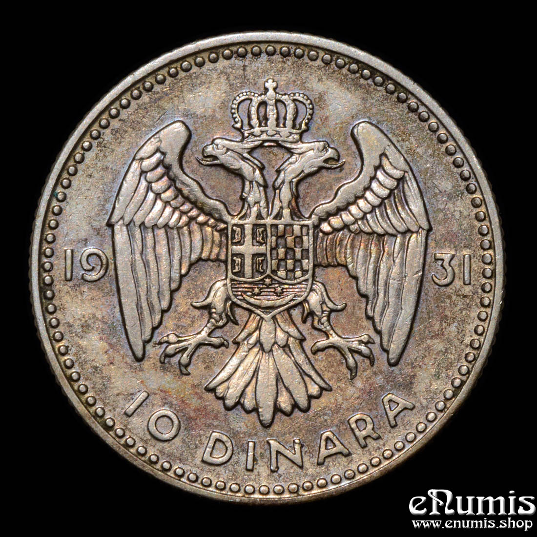 YUGOSLAVIA, Alexander I, 10 Dinara 1931, XF+